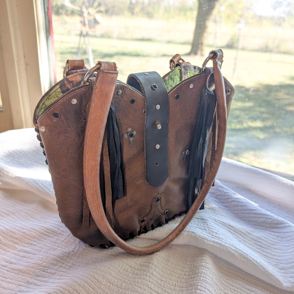 Chic Brown Leather Shoulder Bag with Tassel Details